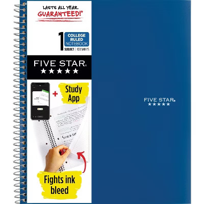 Five Star 1 Subject 100pg College Ruled Spiral Notebook (Colors May Vary): School Supplies, Perfo... | Target