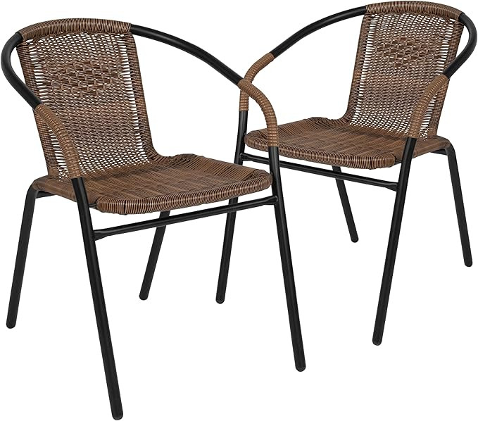 Flash Furniture Lila Modern Rattan Indoor/Outdoor Stackable Dining Chairs, Stacking Rattan Bistro... | Amazon (US)