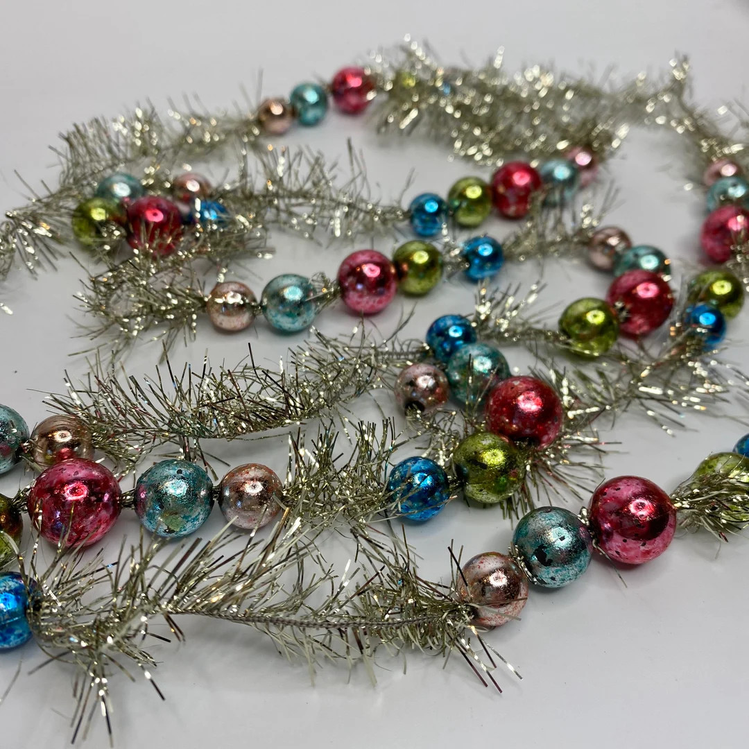 Vintage Style Bright Pastel Glass Bead Christmas Tinsel Garland - 68 In - Etsy | Etsy (US)
