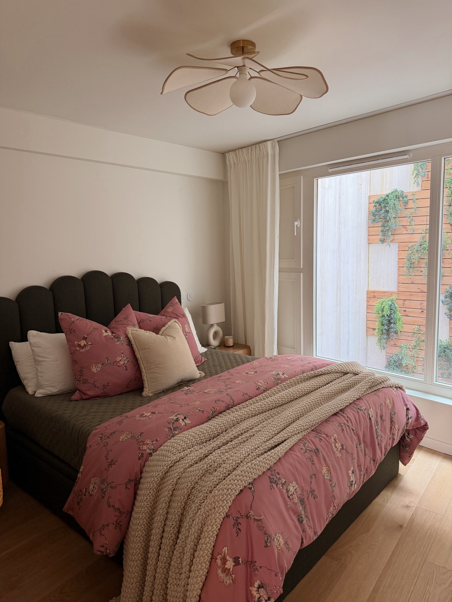 My favorite room!!!! THE BEDROOM. My goal was for this to feel like a feminine garden escape 🫶 The pink duvet is H&M home and the green quilt is Zara home. I custom made the headboard in Lisbon & all my light fixtures are from Sklum (only in Europe). Linking similar! 

#LTKFindsUnder100 #LTKHome #LTKTravel