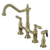 Kingston Brass KS1273ALBS Heritage 8-Inch Kitchen Bridge Faucet with Brass Sprayer, Antique Brass | Amazon (US)