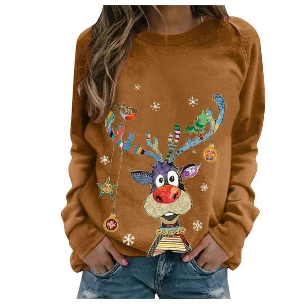 Jovati Sweaters for women Ugly Sweater Christmas Women Crew Neck Long Sleeve Knitted Pullover Sno... | Walmart (US)