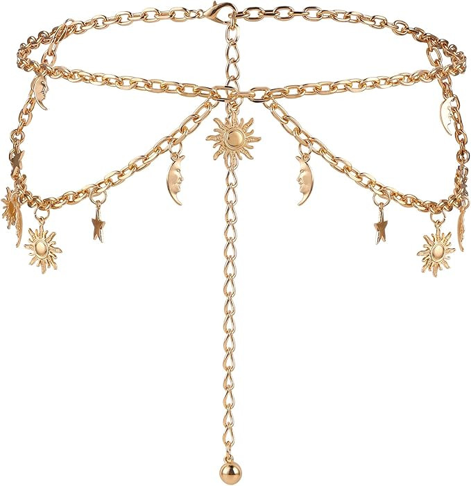 Amaxiu Double Layer Women Metal Chain Belt, Adjustable Waist Link Belt Skinny Waistband Chain Dec... | Amazon (US)