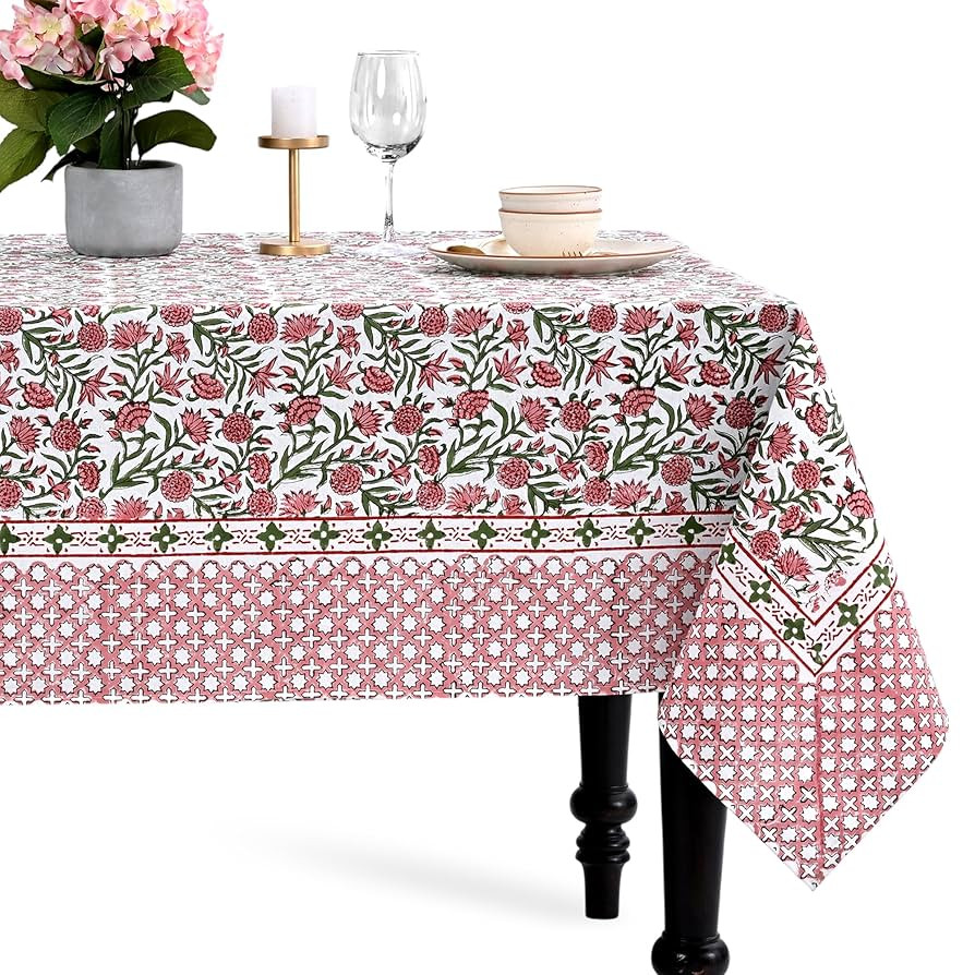 CPC Tablecloth 100% Cotton 60x90 Inch Indian Block Print Rectangle Table Cover, Washable Table Cl... | Amazon (US)