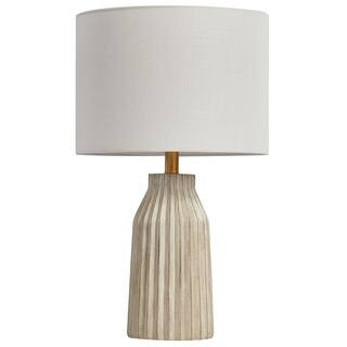 Kawoti 24 in. Creamy White Ribbed Table Lamp with White Fabric Shade 21056 - The Home Depot | The Home Depot