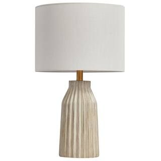 Kawoti 24 in. Creamy White Ribbed Table Lamp with White Fabric Shade 21056 - The Home Depot | The Home Depot