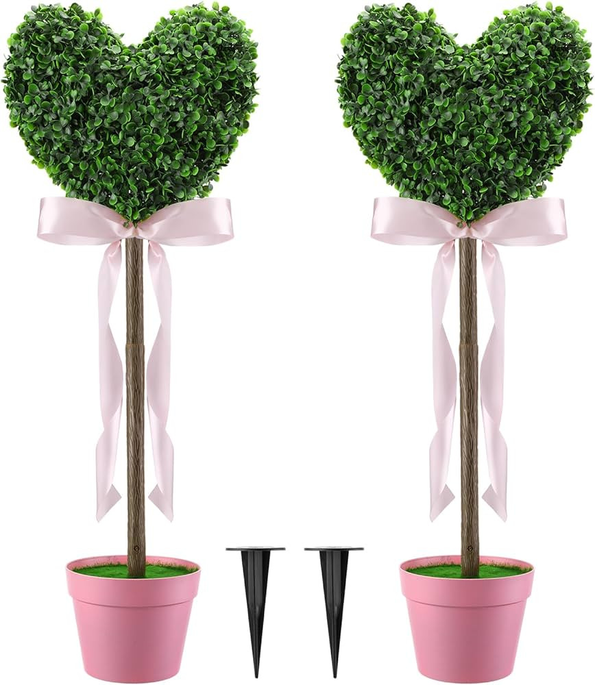 Valentine's Day Artificial Boxwood Decoration 25.6"-32.6'' Fake Heart-Shaped Topiary Tree Plant F... | Amazon (US)