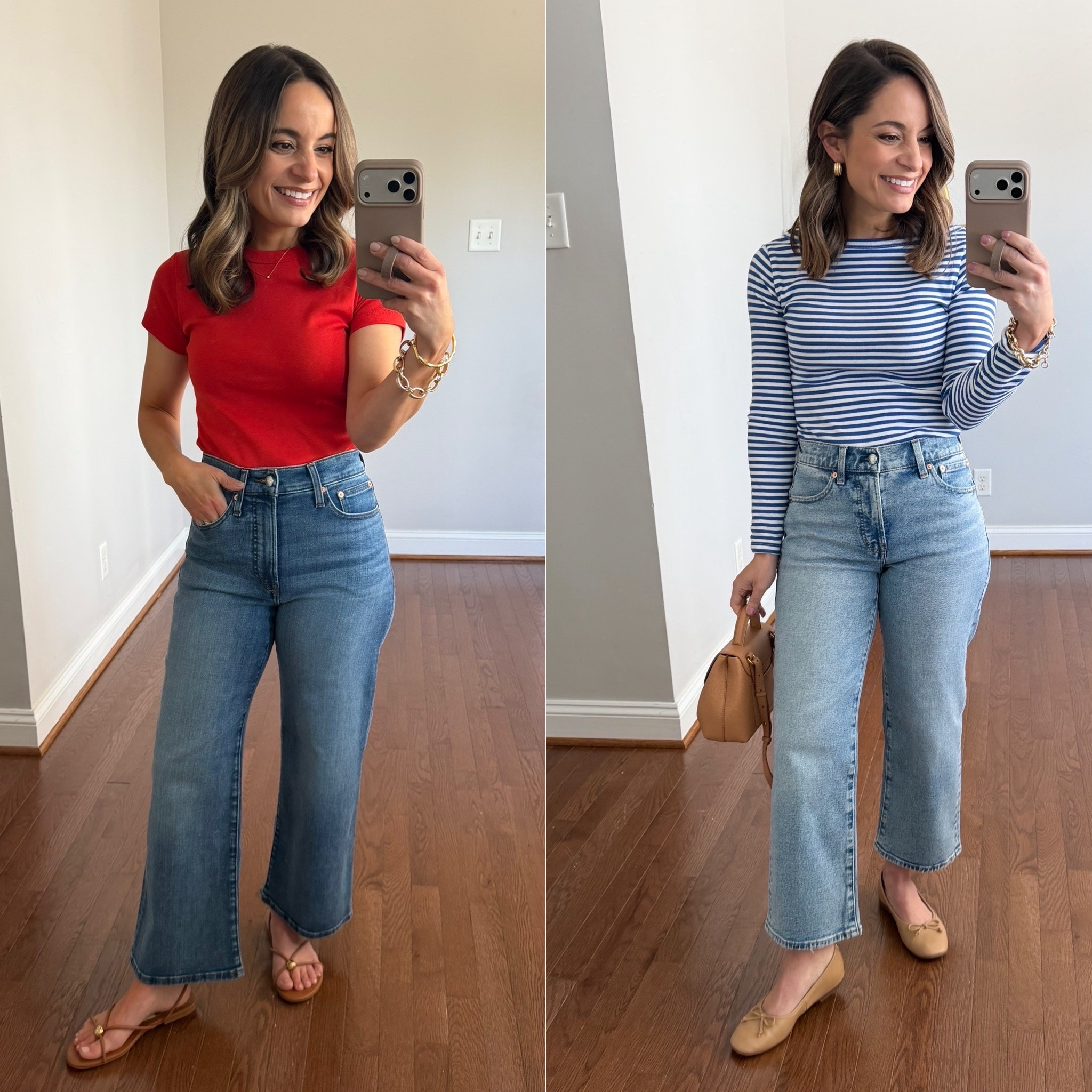 The Madewell sale is still on! Take 20% off everything. (Copy code on the LTK app). 

Two summer jeans options I think are great for petites. Here’s a little comparison of the fit of both. 

Side by side of the PV wide leg crop (in petite) and cropped wide leg in short from Madewell. The PV is a little slimmer with a lower rise. 

PV Wide Leg Crop: petite 24 - 10 3/8” rise 25” inseam 18” leg opening
Wide Leg Crop: 24 short - 10 3/4” rise 25” inseam 20 3/8” leg opening

#LTKxMadewell
