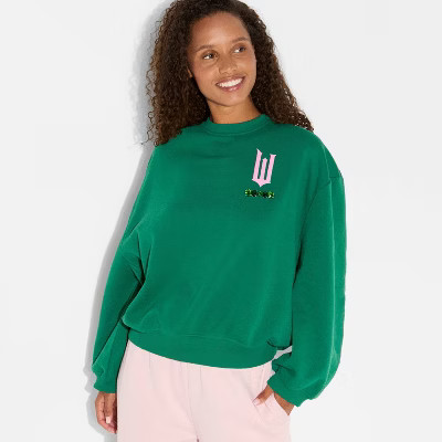 Women's Wicked Glinda and Elphaba Graphic Sweatshirt - Emerald Green S | Target