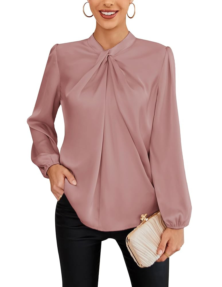 GRACE KARIN Women's Long Sleeve Shirts Mock Neck Casual Silk Satin Blouse Tops for Business Offic... | Amazon (US)