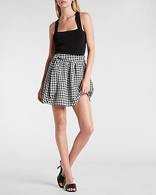 Houndstooth Tie Waist Skater Skirt | Express