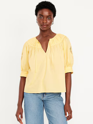 Split-Neck Eyelet-Sleeve Top | Old Navy | Old Navy (US)