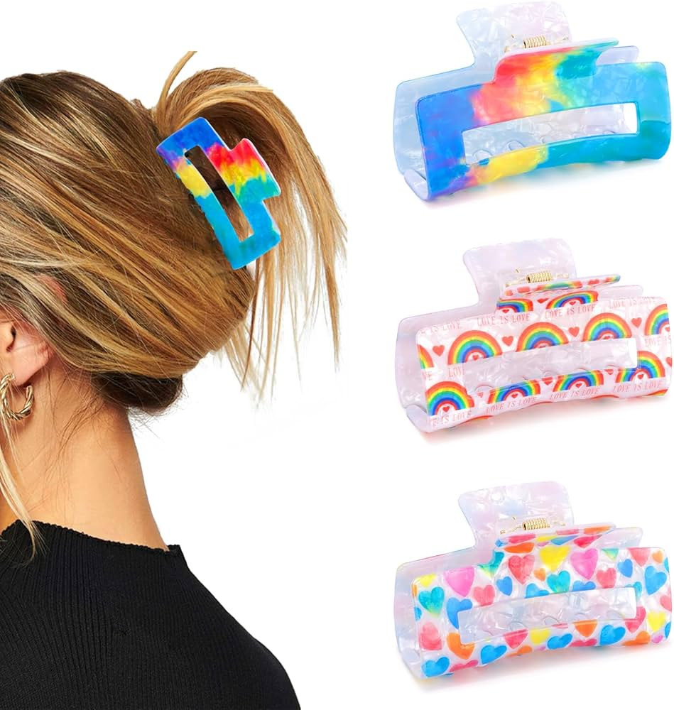 3Pcs Rainbow Claw Clips for Women Pride Accessories, Funny Novelty Hair Clips Rainbow Hair Access... | Amazon (US)