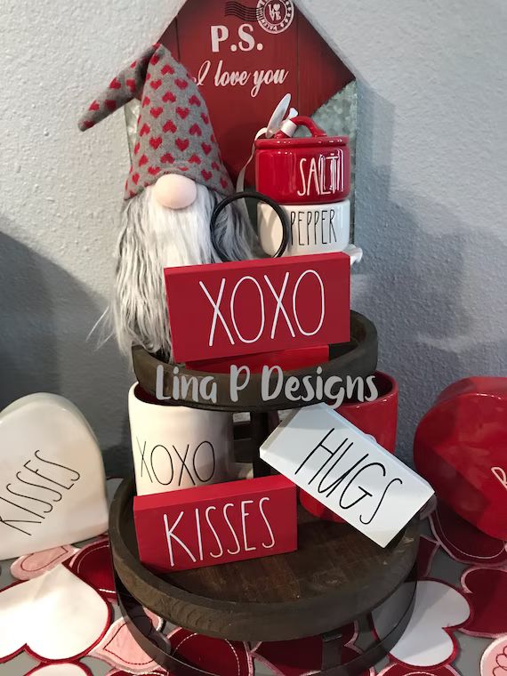 Mini tiered tray signs/ wooden valentine xoxo kisses pairs | Etsy | Etsy (US)