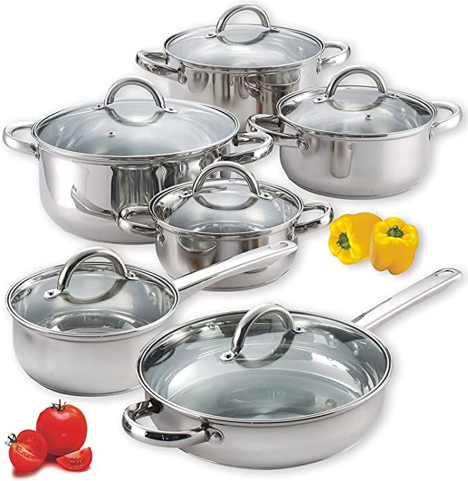 Cook N Home 12-Piece Stainless Steel Cookware Set, Silver | Amazon (US)