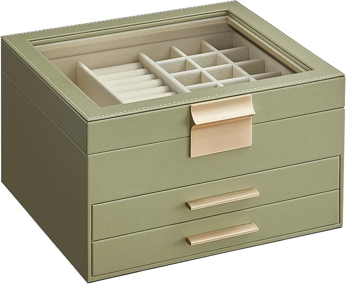 SONGMICS Jewelry Box with Glass Lid, 3-Layer Jewelry Organizer, 2 Drawers, for Big and Small Jewe... | Amazon (US)