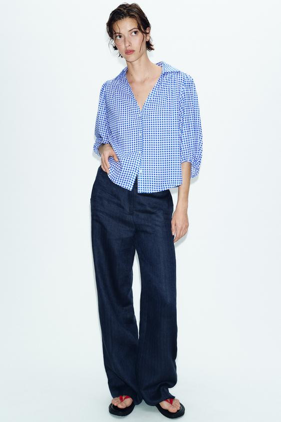 GINGHAM LINEN SHIRT | Zara US