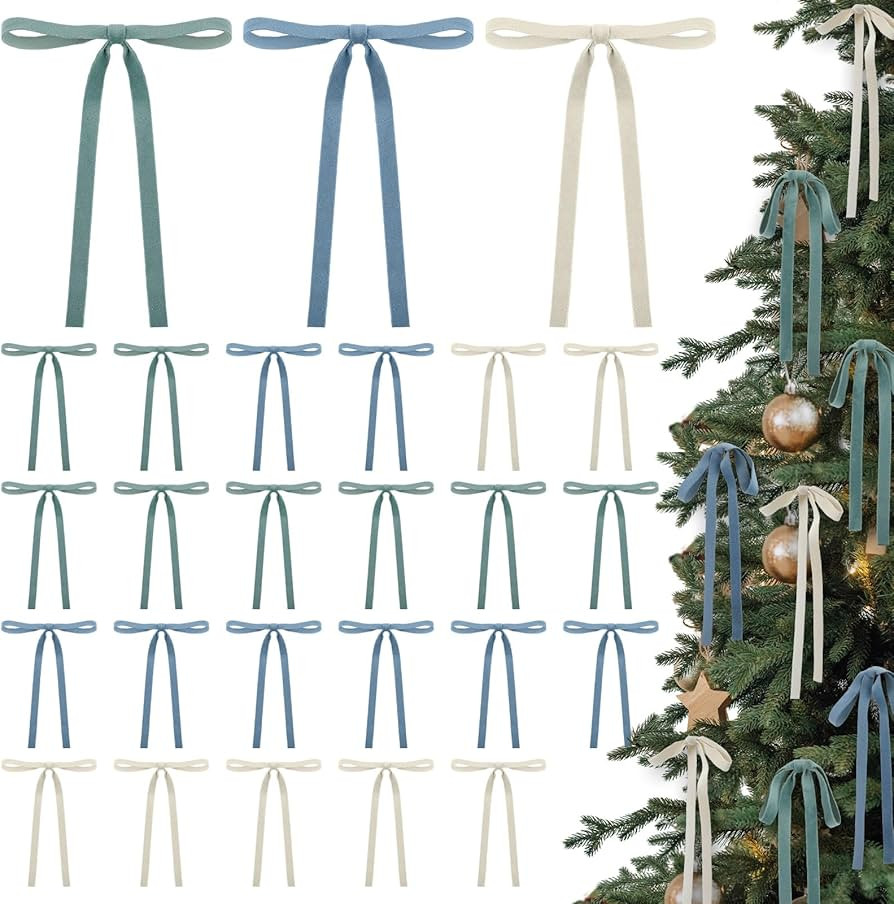 24 Pcs Velvet Christmas Bows for Christmas Tree Rustic Crafts Gift Bows Vintage Velvet Ribbon Bows for Xmas Home Outdoor Indoor | Amazon (US)