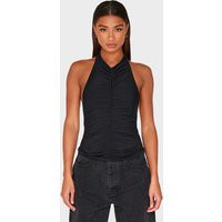 Black Contour Jersey Ruched Halter Neck Top | PrettyLittleThing US