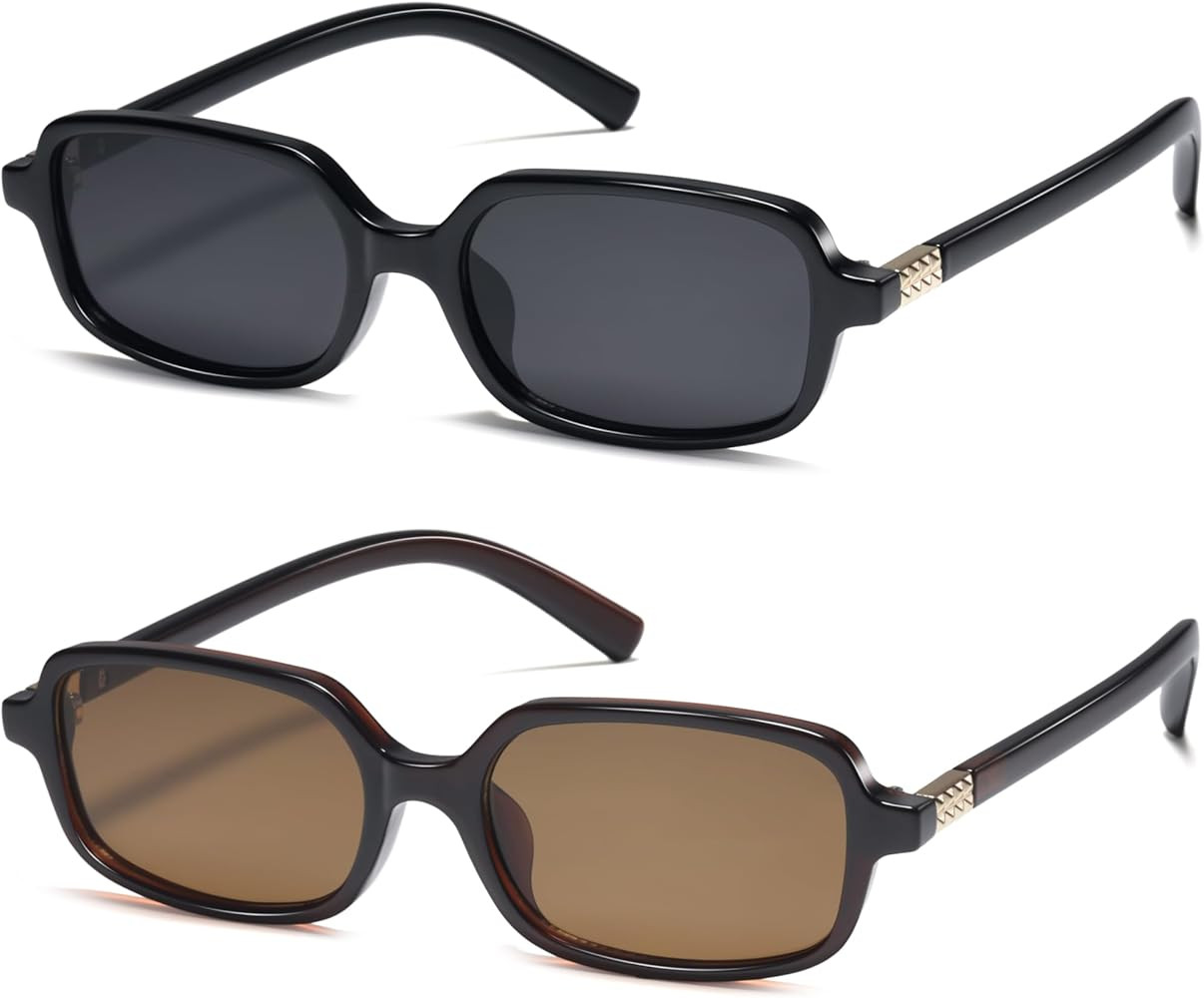 Trendy Small Rectangle Sunglasses for Women Vintage Retro Sun Glasses with Thin Narrow Frame 90s ... | Amazon (US)