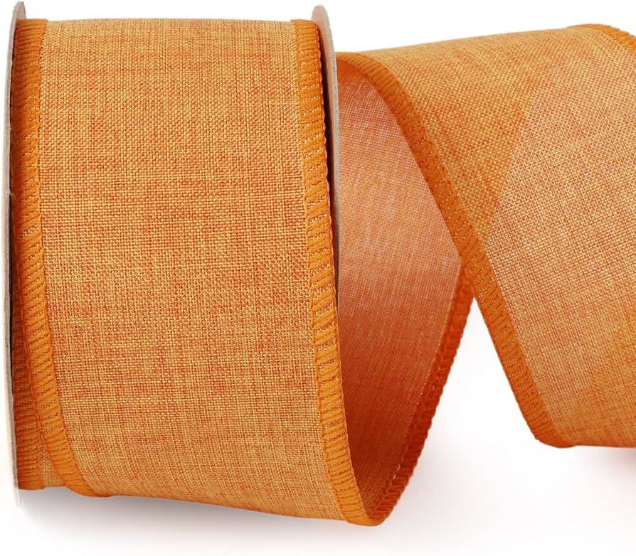 LaRibbons 2.5 Inch Orange Linen Wired Ribbon, Fall Wreath and Bow Decor | Amazon (US)
