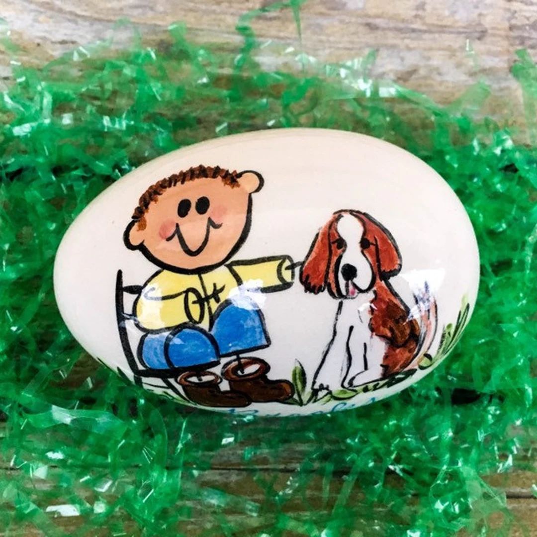 Boy with Dog - Personalized Ceramic Easter Eggs | Etsy (US)