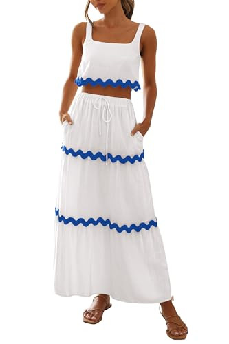 PRETTYGARDEN Women's Summer 2 Piece Beach Outfit Casual Sleeveless Cropped Tank Top High Waisted ... | Amazon (US)