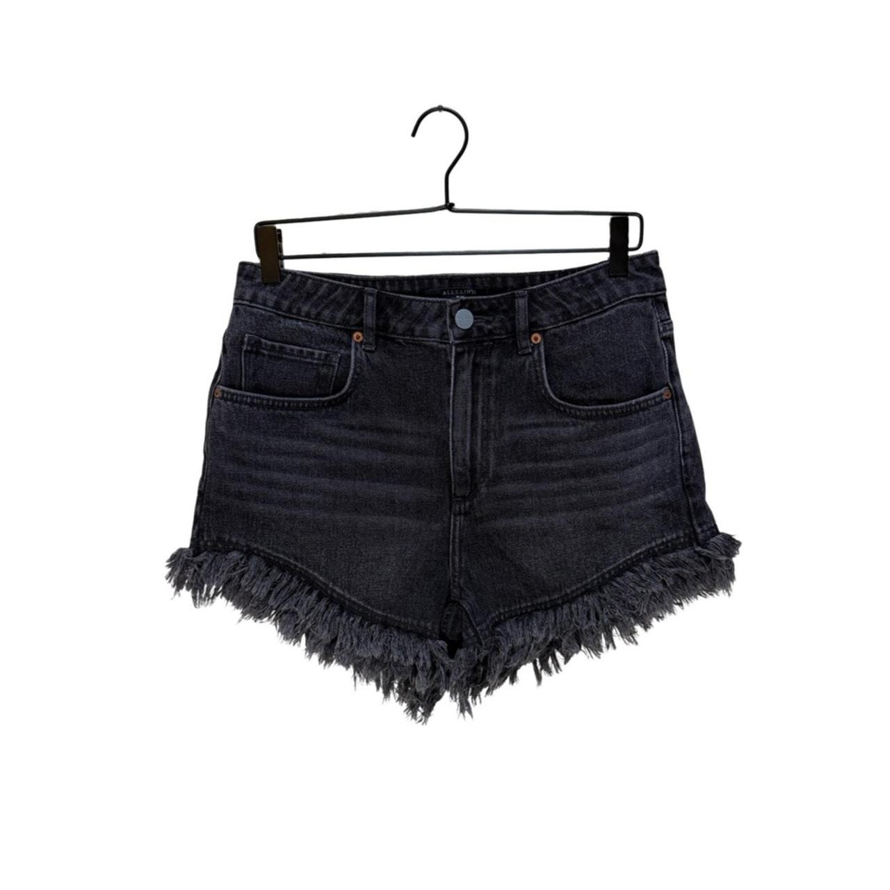 All Saints Astrid Frayed Denim Shorts - Faded Black... | Depop | Depop US