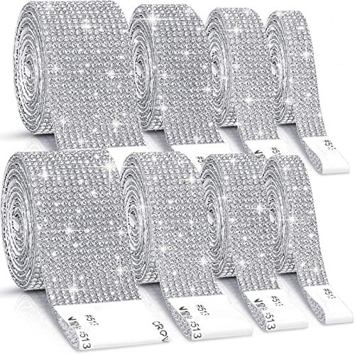 8 Rolls Rhinestone Ribbons,Cludoo 8 Yard Silver Self Adhesive Rhinestone Ribbon, Bling Crystal Diamond Ribbon Roll Wrap Glittering Rhinestones Sticker for Decoration Car DIY Arts Crafts Wedding | Amazon (US)
