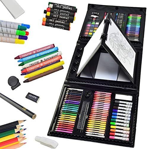 Sunnyglade 185 Pieces Double Sided Trifold Easel Art Set, Drawing Art Box with Oil Pastels, Crayo... | Amazon (US)