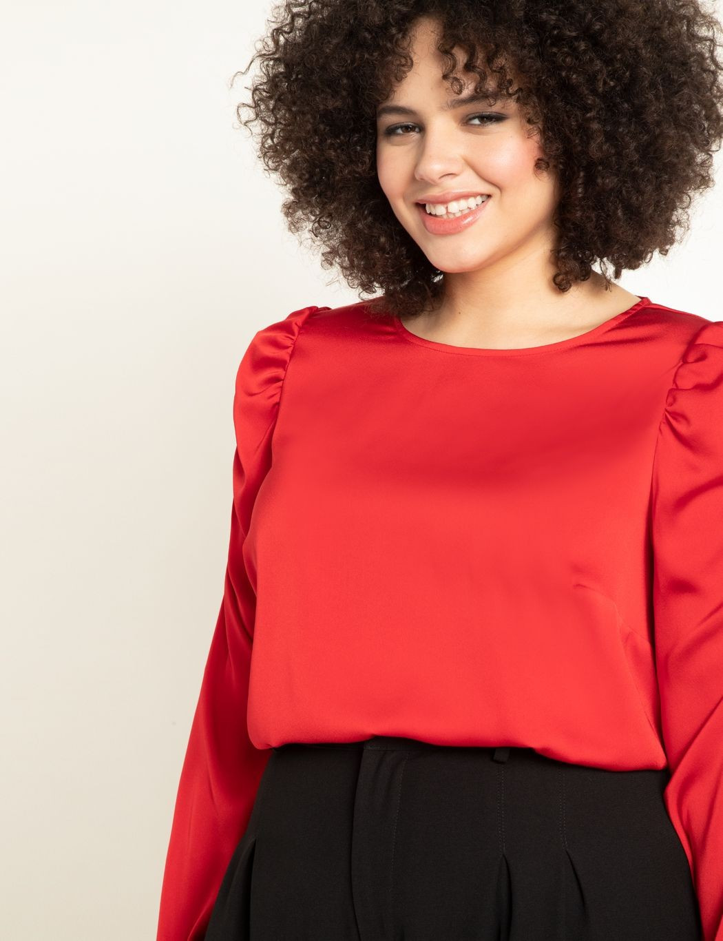 Long Sleeve Top with Puff Shoulder | Eloquii