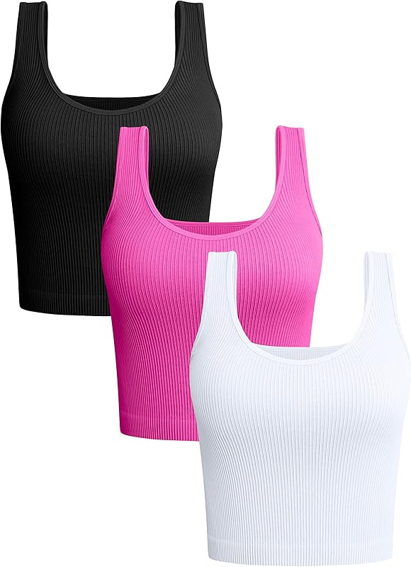 OQQ Women's 3 Piece Tank Tops Ribbed Seamless Workout Exercise Shirts Yoga Sleeveless Crop Tops | Amazon (US)