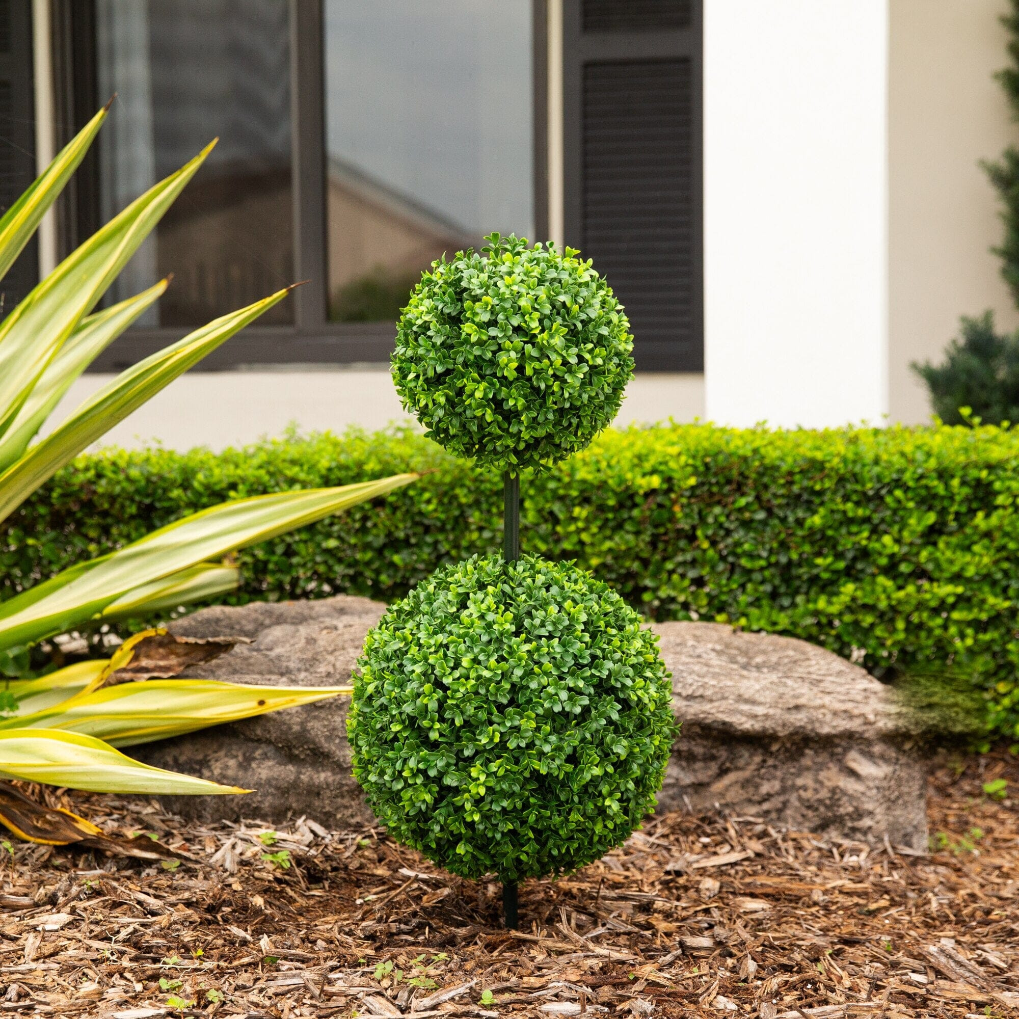 3' UV Resistant Artificial Boxwood Topiary with Integrated Ground Stak | Nearly Natural