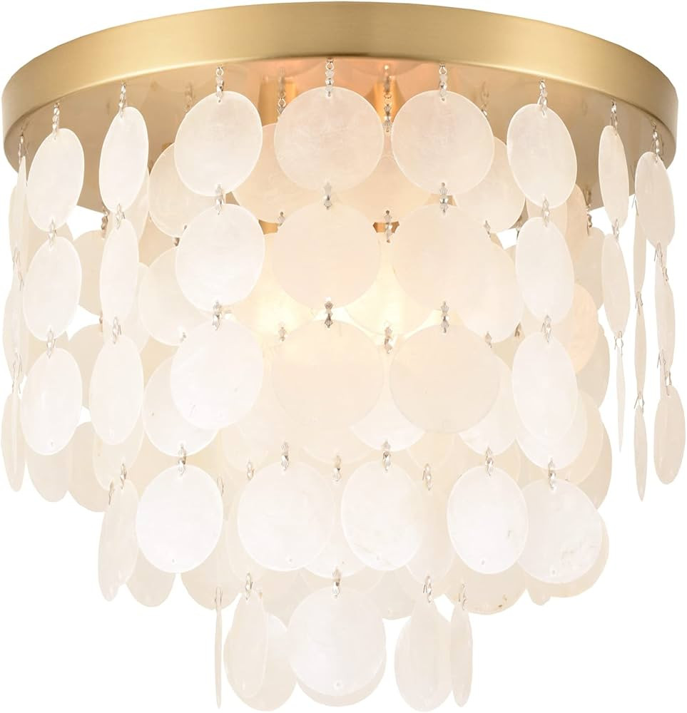 ALICE HOUSE 13.8" Capiz Shell Ceiling Light,Brushed Brass Finish, 3 Light Flush Mount Light for B... | Amazon (US)