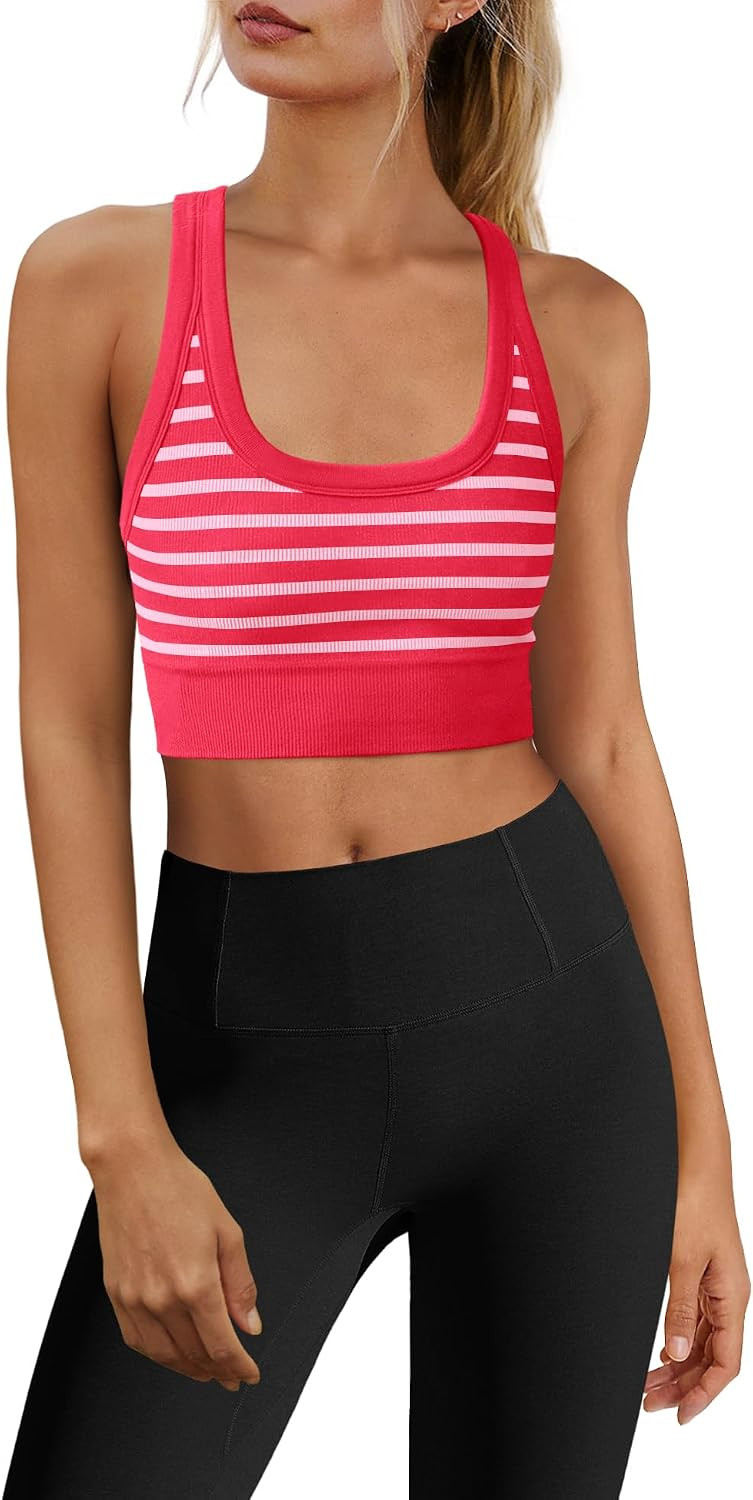 Yanekop Womens Striped Longline Sports Bra Seamless Racerback Workout Bras | Amazon (US)