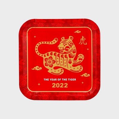 8pk Lunar New Year Year of the Tiger Disposable Dinner Plate Red/Gold | Target