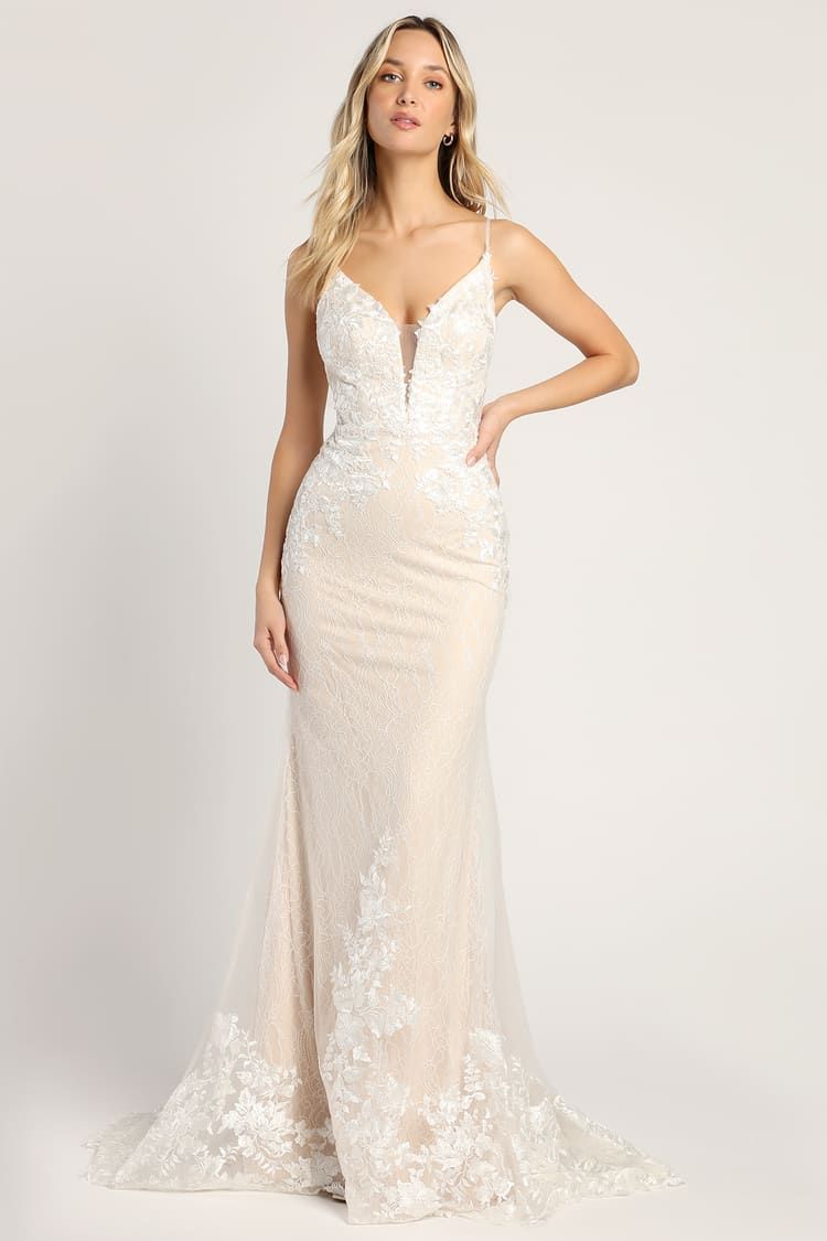 Glimmer of Love White Embroidered Lace Mermaid Maxi Dress | Lulus (US)