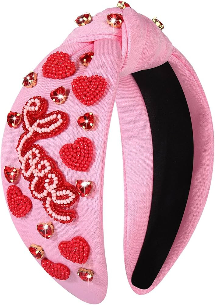 Heart Headband for Women Valentine's Day Knotted Headband Beaded Rhinestone Heart Hairband Crysta... | Amazon (US)