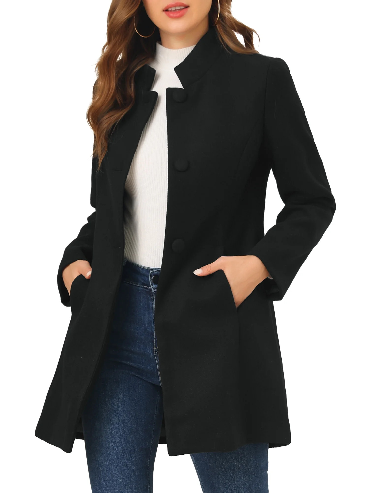 INSPIRE CHIC Women's Winter Overcoat Mid Length Stand Collar Single Breasted Outerwear Coat 2XL B... | Walmart (US)