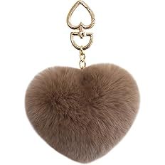 Genuine Rex Rabbit Hair Fur Pompom Keychain Heart Shaped Bag Charm Ring Fluffy Fur Ball | Amazon (US)