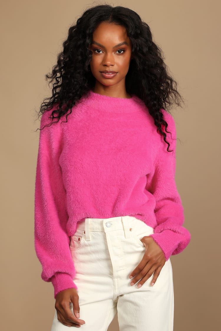 A Lot of Style Hot Pink Eyelash Knit Long Sleeve Sweater | Lulus (US)