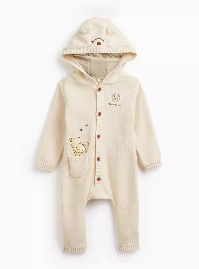 Cream Winnie The Pooh Hooded Knitted Romper  6-9 months | Tu Clothing