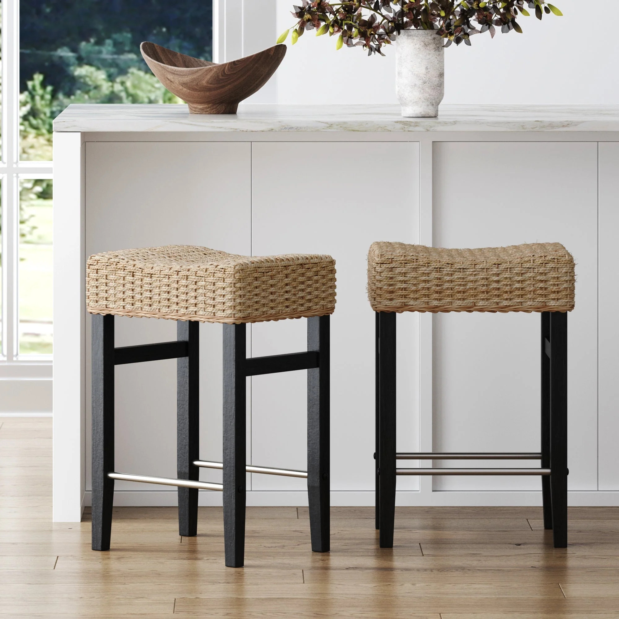 Seagrass Counter Height Bar Stools Black (Set of 2) | Nathan James