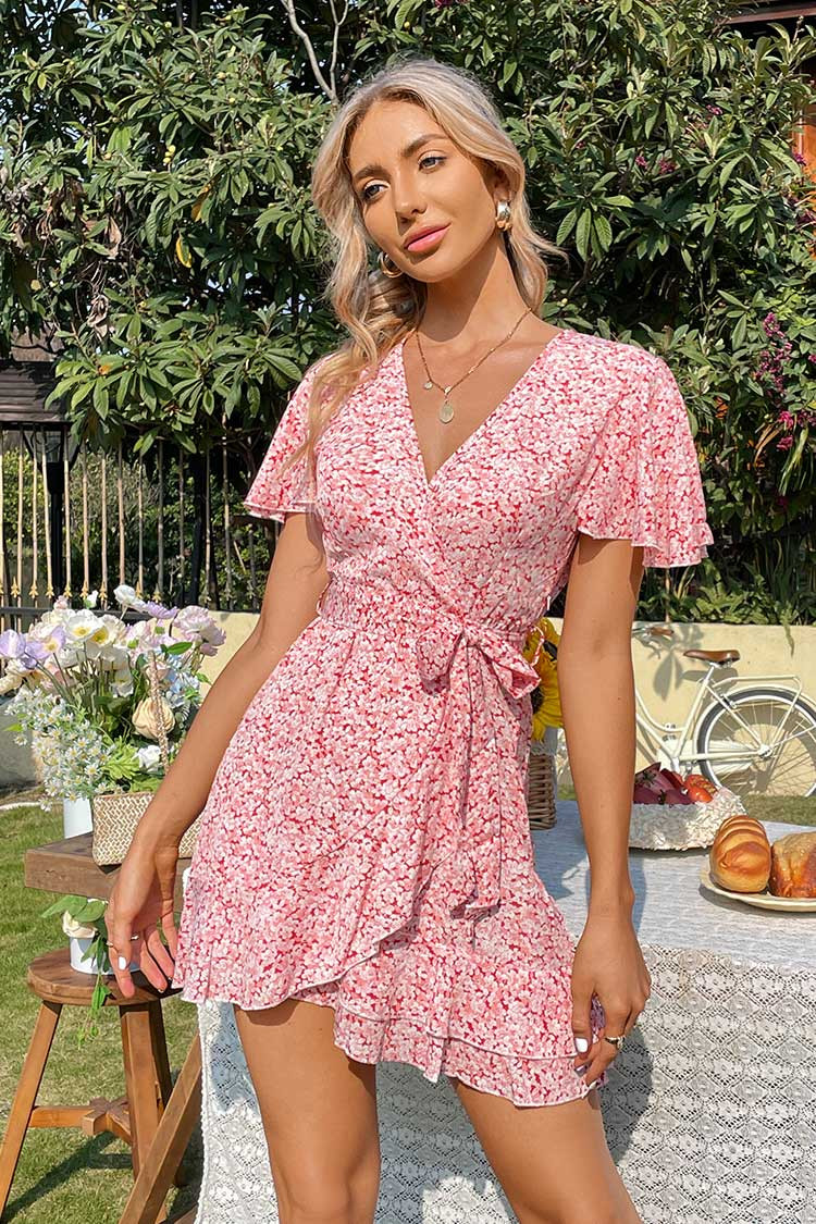 Nina V-neck Short Sleeve Wrap Dress | Cupshe