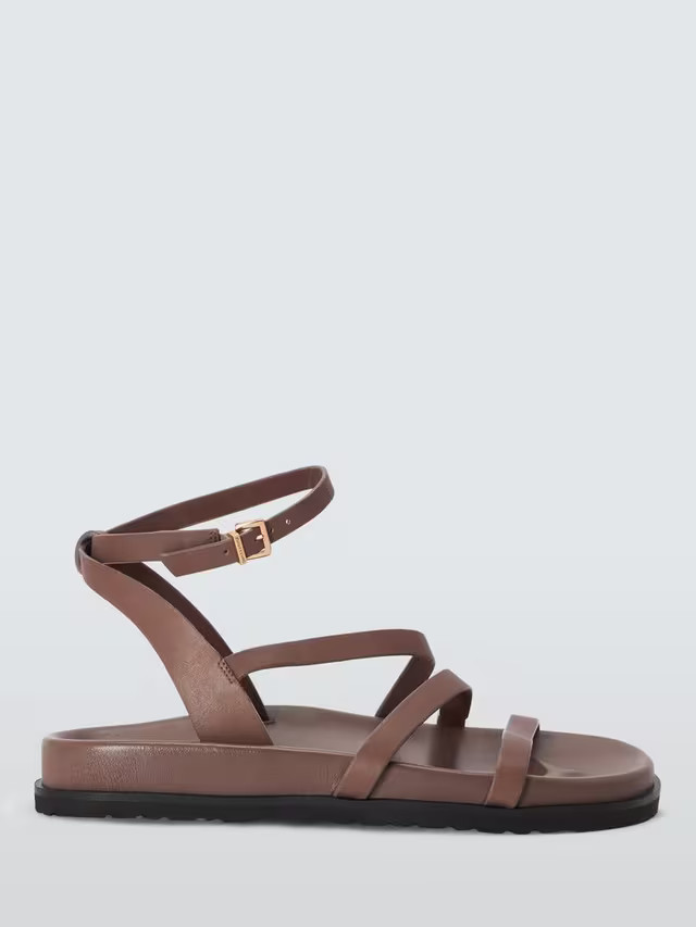John Lewis Lama Leather Strappy Footbed Sandals, Brown | John Lewis (UK)