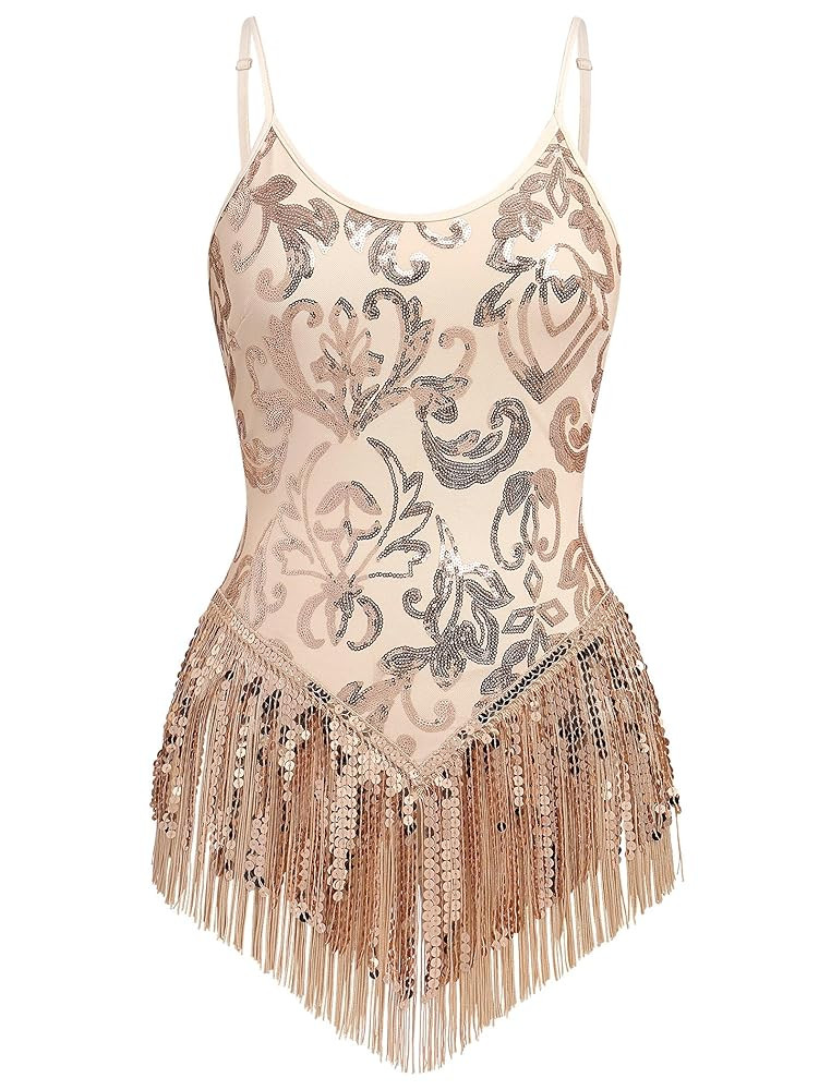IBAKOM Women Sexy Sequins Fringe Bodysuit Sparkly Tassel Latin Jazz Dance Acrobat Costume Adult T... | Amazon (US)