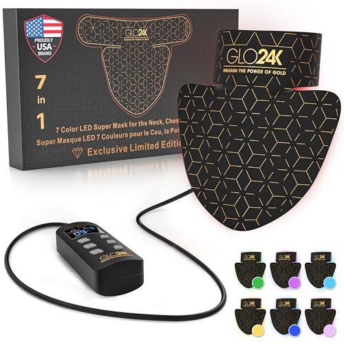 GLO24K Red Light Therapy Neck Mask – Rechargeable LED Light Therapy for Neck, 7-in-1 Colors, Red Light for Neck Anti-Aging | Amazon (US)