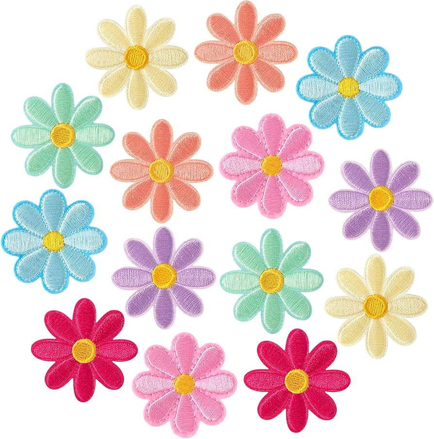 PAGOW 14 Pcs Flower Iron on Patches, Cute Daisy Flower Applique Patch, Sew On Embroidered Appliqu... | Amazon (US)