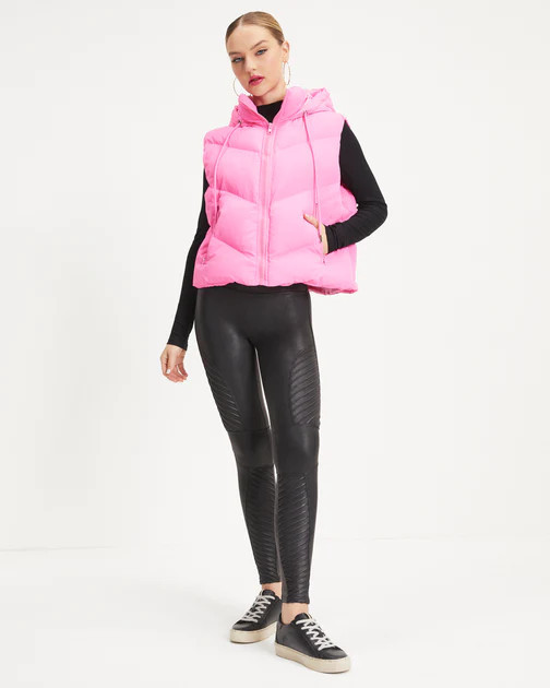 Winter In Aspen Pocketed Hooded Puffer Vest - Neon Pink | VICI
