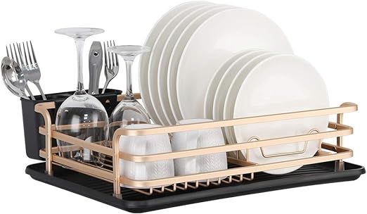 NEX Aluminum Dish Drying Rack, Counter Rustproof Dish Storage with Cutlery Holder, Removable Drai... | Amazon (US)